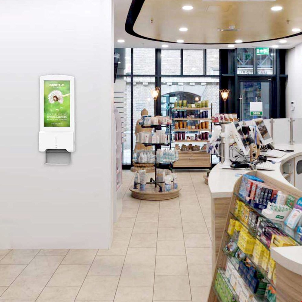 Wall Mounted Automatic Hand Sanitising Stand In Pharmacy
