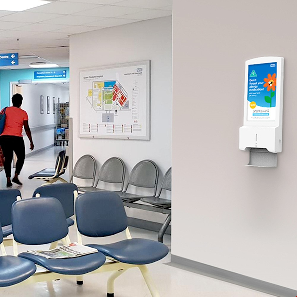 Wall Mounted Automatic Hand Sanitising Stand In Hospital Waiting Room