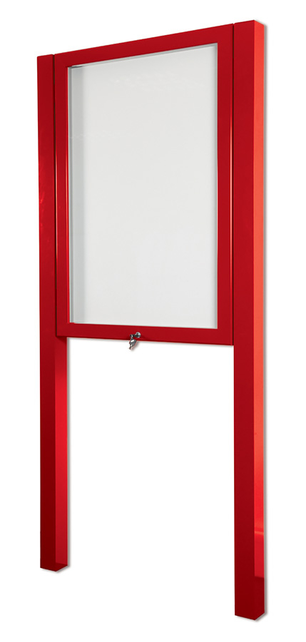 External Notice Boards post mounted. Lockable, outdoor poster frame in Traffic Red.