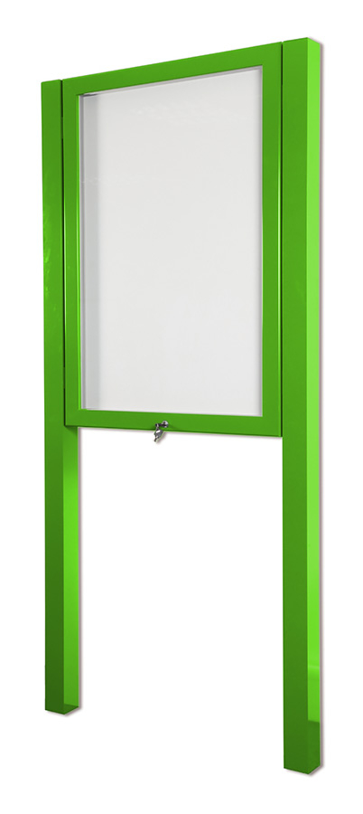 External Notice Boards post mounted. Lockable, outdoor poster frame in Traffic Green.
