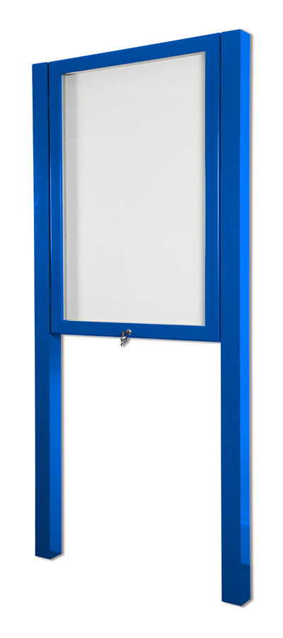 External Notice Boards post mounted. Lockable, outdoor poster frame in Ultramarine Blue.