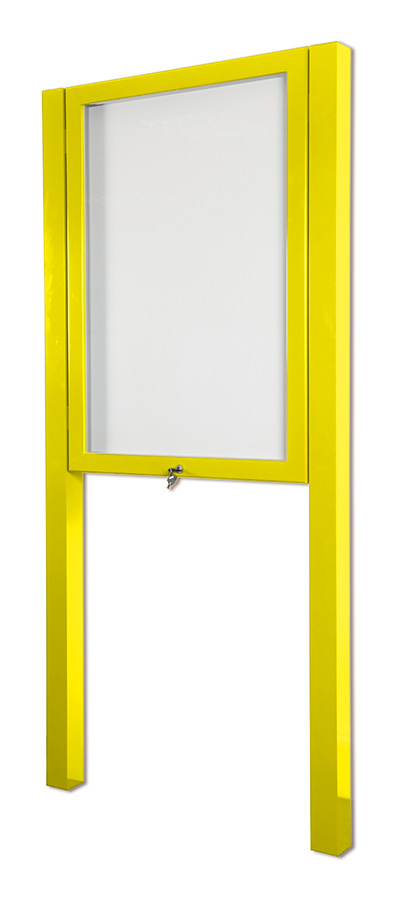 External Notice Boards post mounted. Lockable, outdoor poster frame in Rape Yellow.