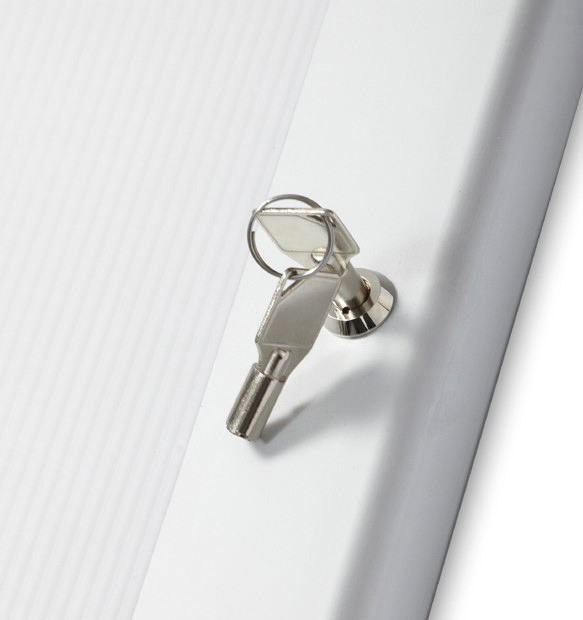 Key lock for wall mounted, lockable external notice boards. All outdoor notice boards come with two keys.