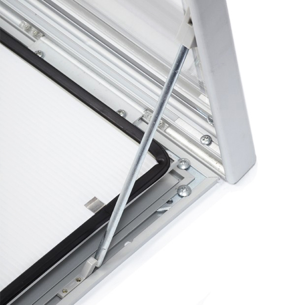Pull out stay on open door of external notice boards.