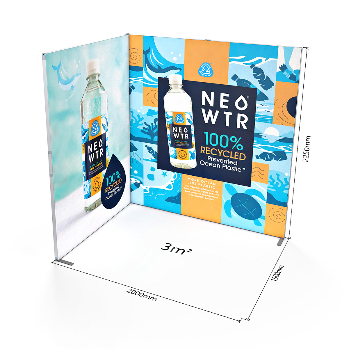 Dimensions of FABLOK® Fabric Display Stand Corner Display 2x2