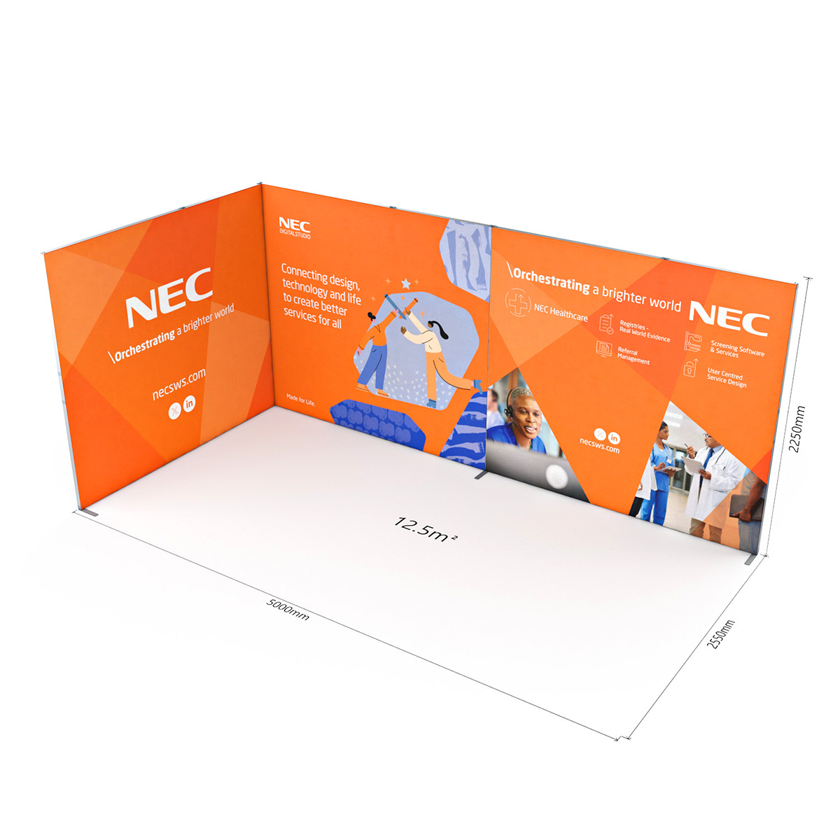 Dimensions of FABLOK® Fabric Exhibition Stand Corner Display 5m x 3m