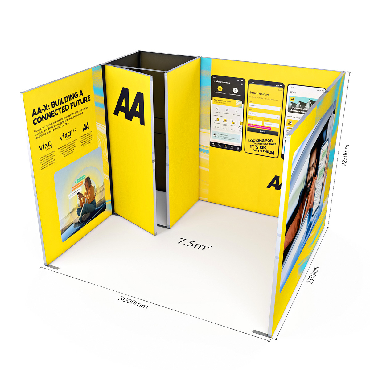 Floorplan Dimensions of 3m x 3m FABLOK® Modular Exhibition Stand And Storage Cupboard.