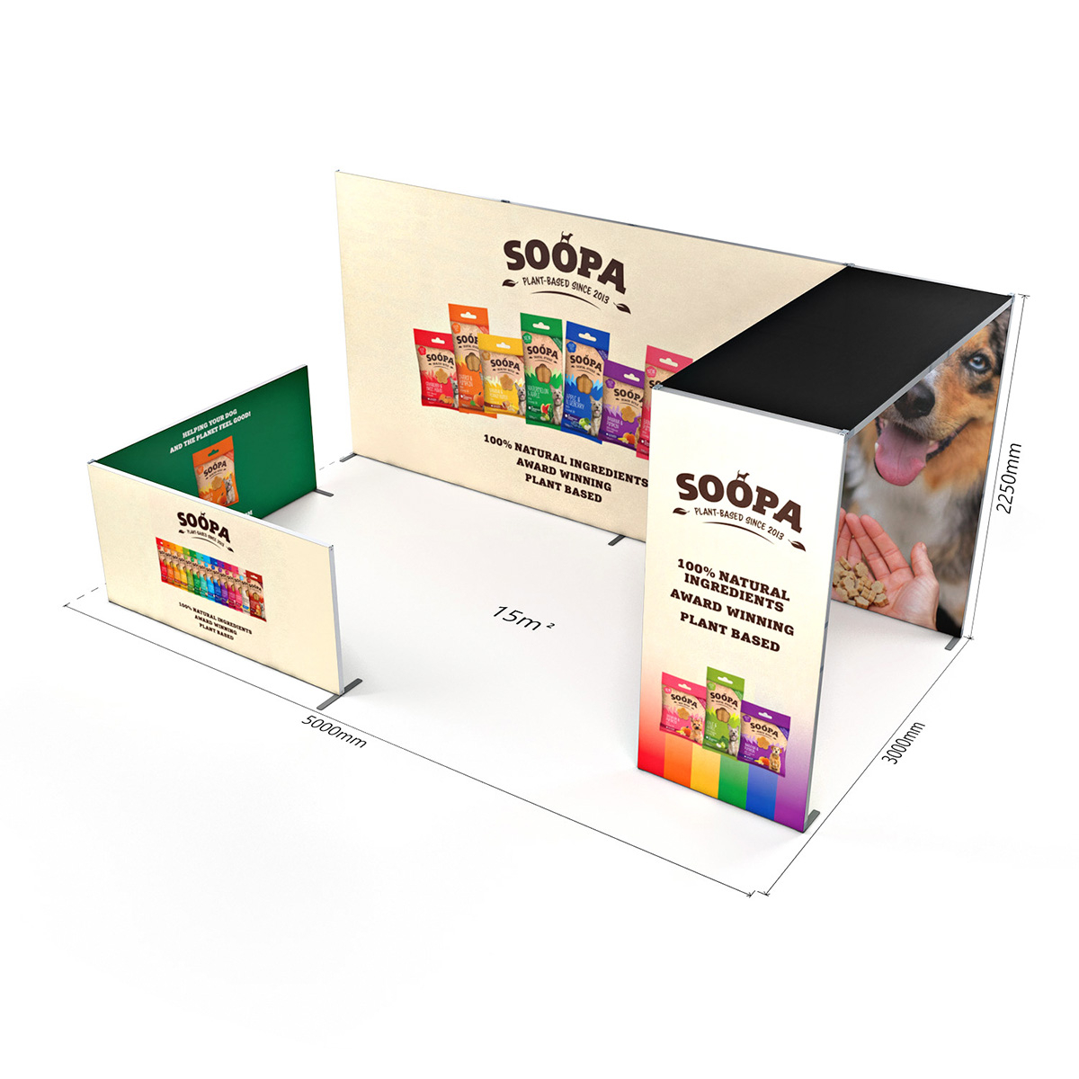 Dimensions of 5m x 3m FABLOK® Tension Fabric Exhibition Stand 