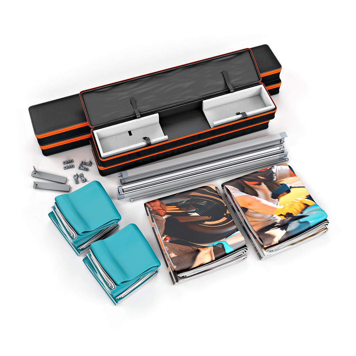 FABLOK® Exhibition Stand Components Including Folding SEG Frames And Silicone Edge Tension Fabric Graphics