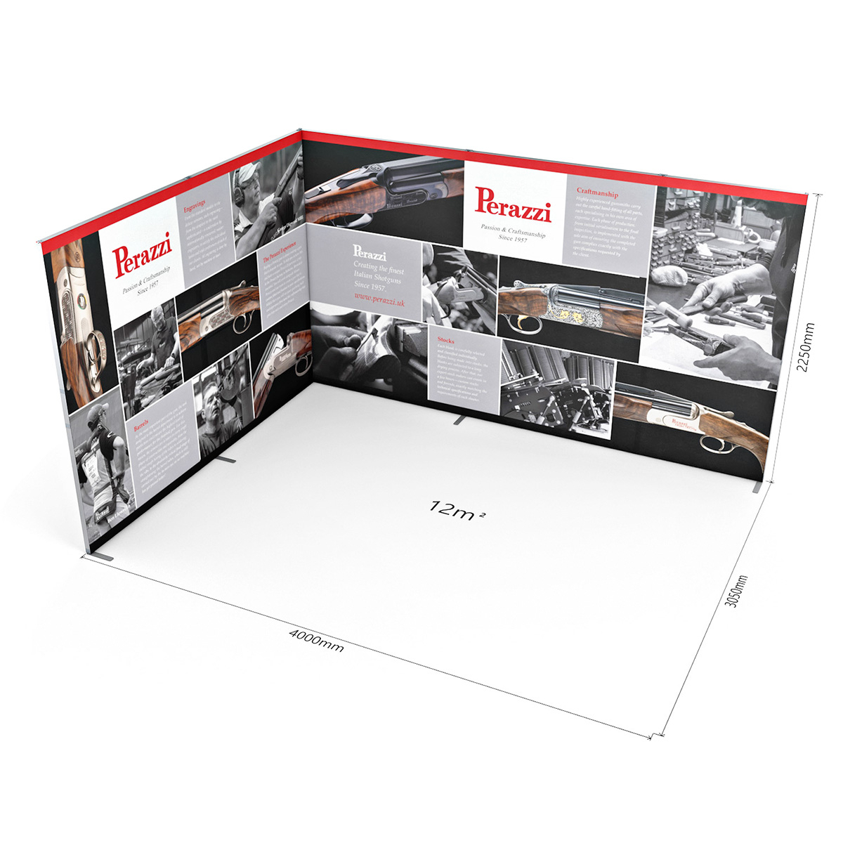 Dimensions of FABLOK® Exhibition Stand L-Shape 4m x 4m