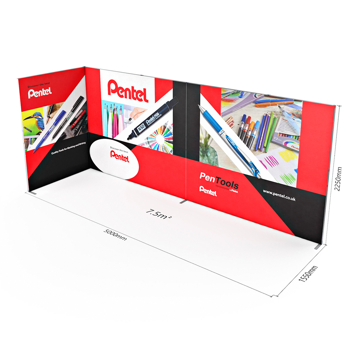 Dimensions of 5m x 2m FABLOK® Tension Fabric Display Stand 