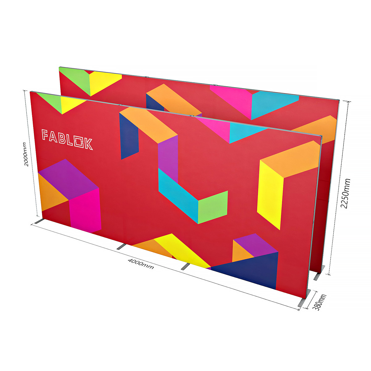 FABLOK® Tension Fabric Exhibition Stand SEG Display Banner 4m Wide Height Dimensions.