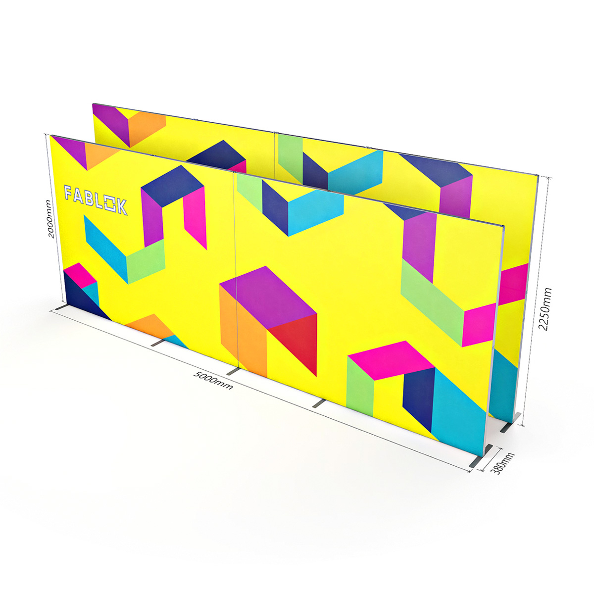 FABLOK® Tension Fabric Exhibition Stand SEG Display Banner 5m Wide Height Dimensions.