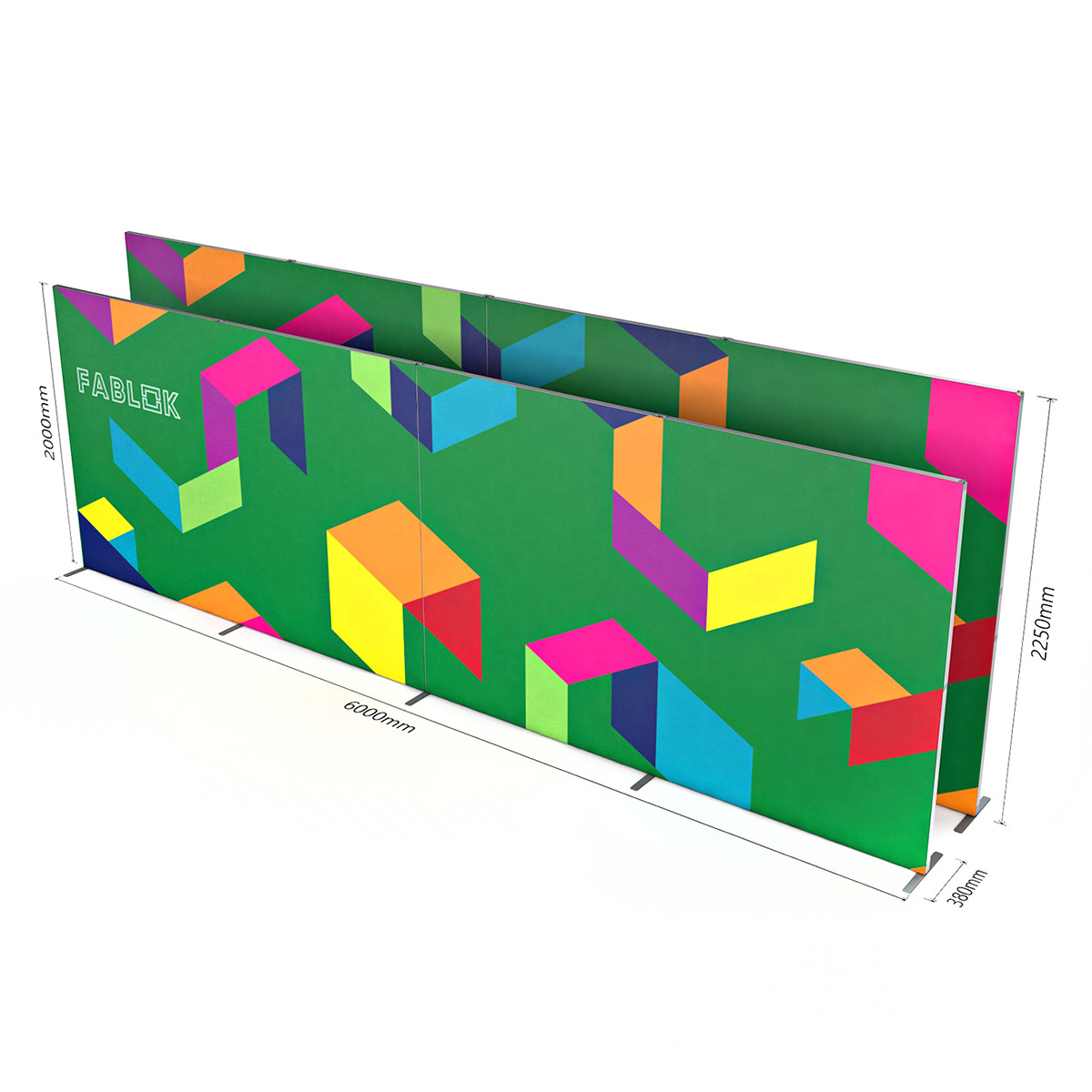 FABLOK® Tension Fabric Exhibition Stand SEG Display Banner 6 Metres Wide Height Dimensions.