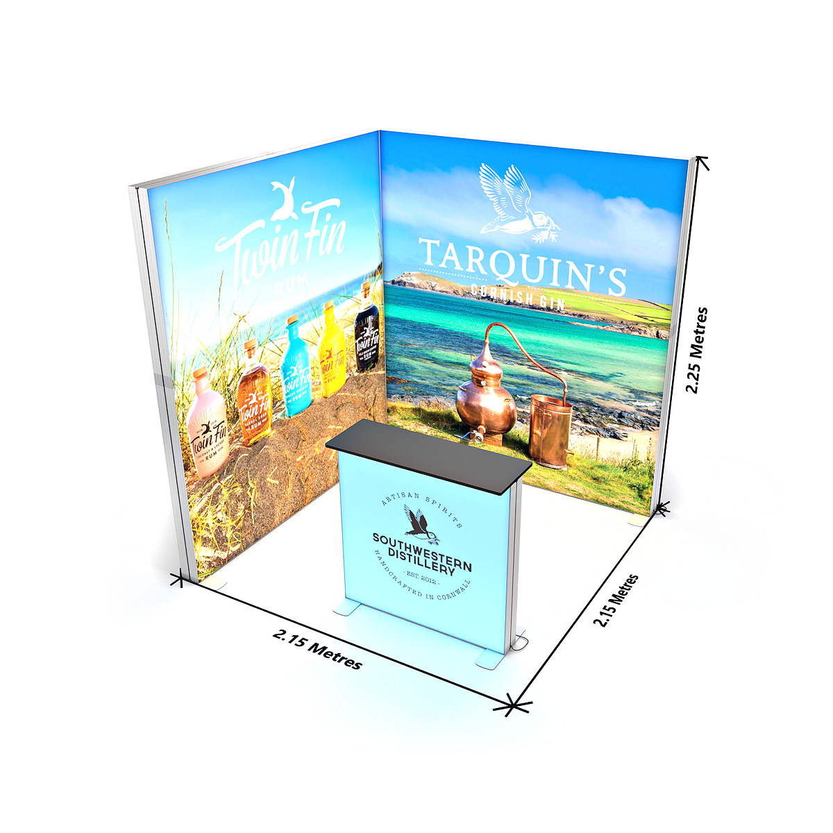 Dimensions of FABRILUX® 2x2 LED Lightboxes Corner Exhibition Stand 