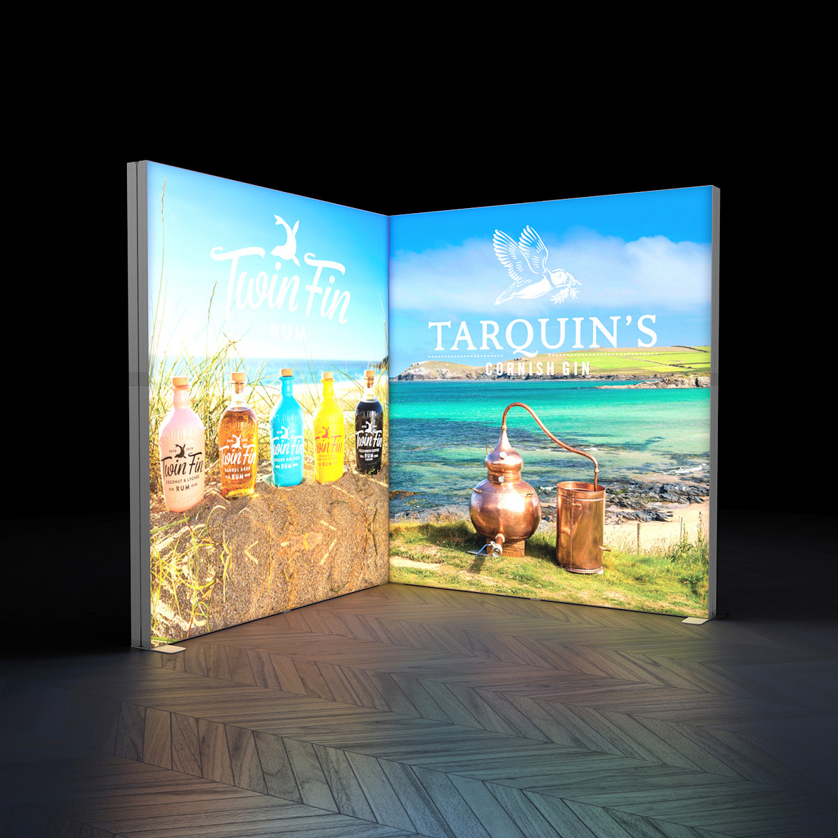 FABRILUX® 2x2 LED Lightboxes Illuminated Corner Exhibition Stand L-Shape Kit 06
