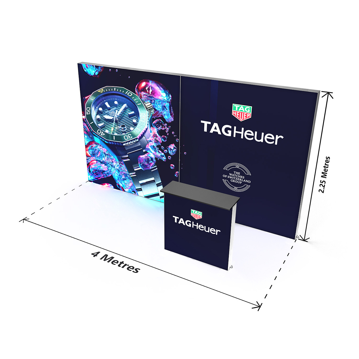 Dimensions of FABRILUX® 4m LED Lightbox Freestanding Exhibition Backwall Illuminated