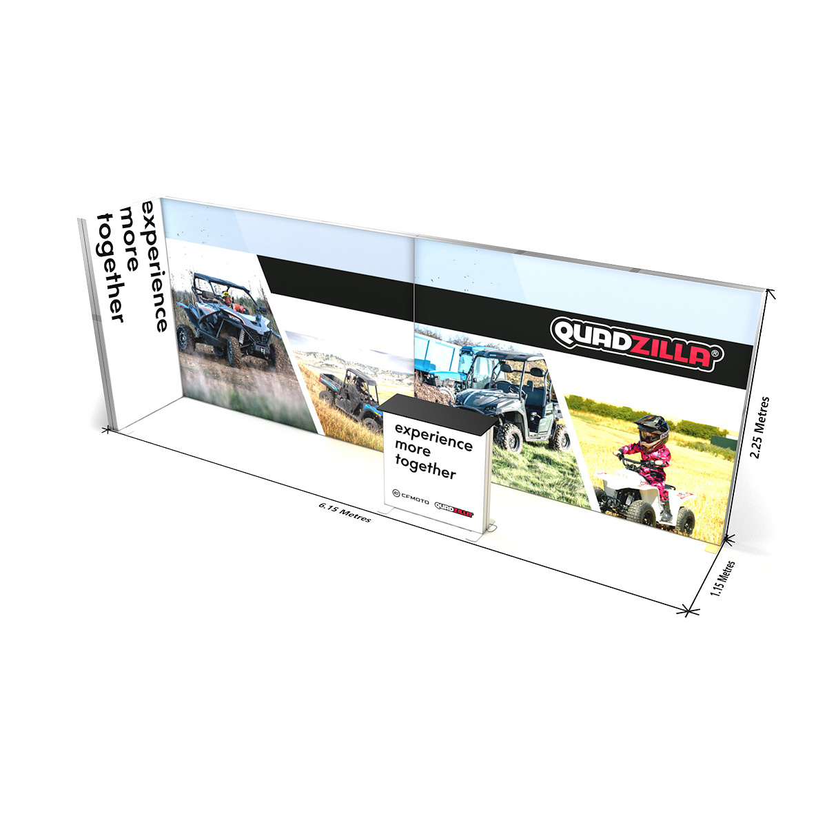 Dimensions of FABRILUX® 6x1 LED Fabric Lightbox L-Shape Backlit Pop Up Stand Kit 26