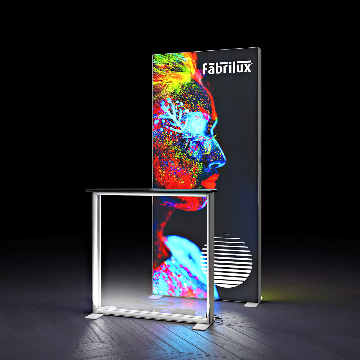 FABRILUX® Fabric Backlit Exhibition Stand Lightbox 2x1 Optional Pop Up Counter