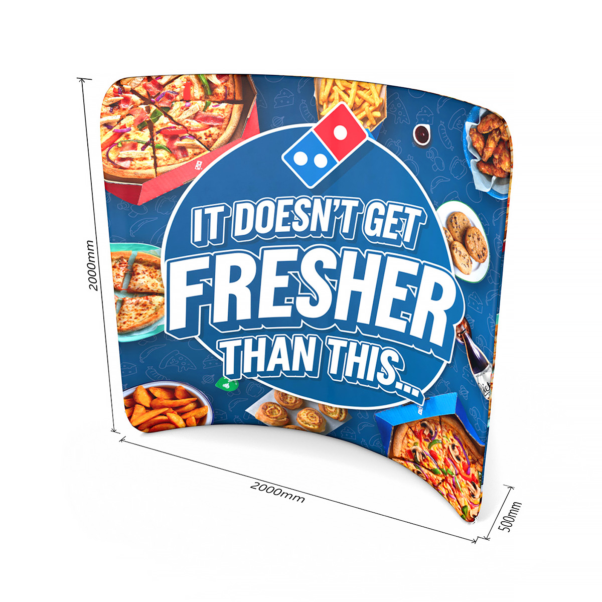 FABRIWALL® 2x2 CURVE Stretch Fabric Display Stand Exhibition Backdrop Banner Size Dimensions.