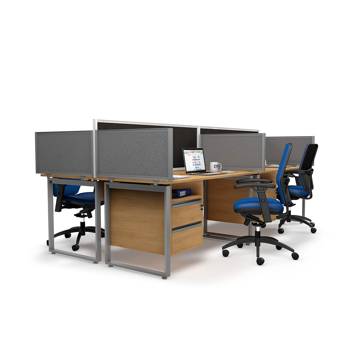 FRONTIER® Acoustic Office Desk Divider Screens 4-Bay Workstation 