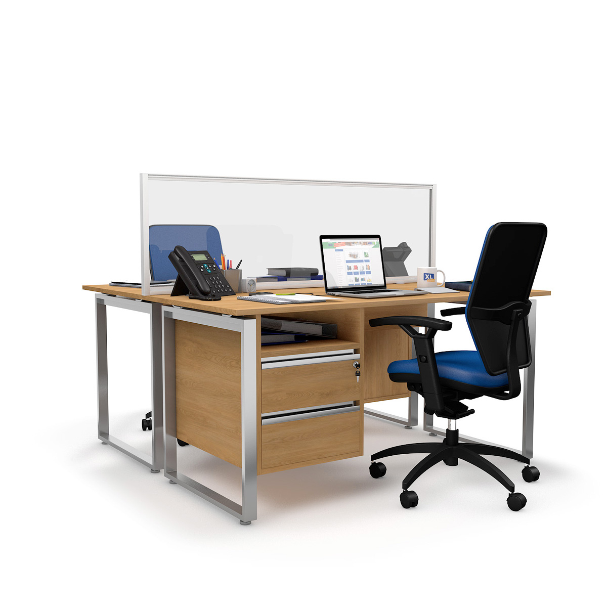 FRONTIER® Glazed Office Screen Desk Dividers With White Frame 