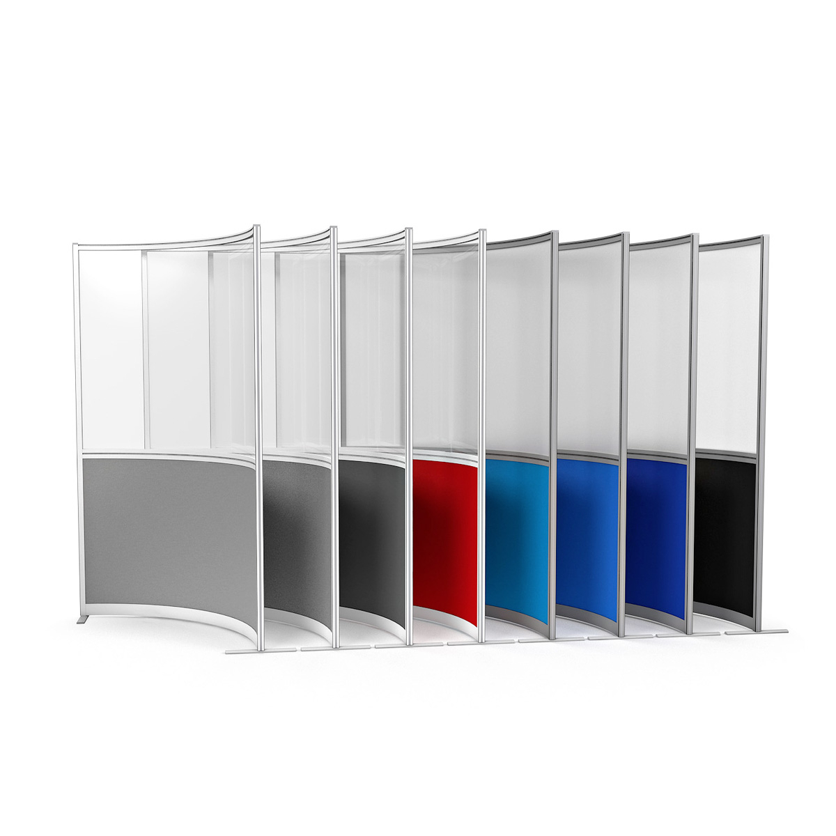 FRONTIER® Curved Free Standing Part Glazed Office Partitions Are Available in 8 Fabric Colours 