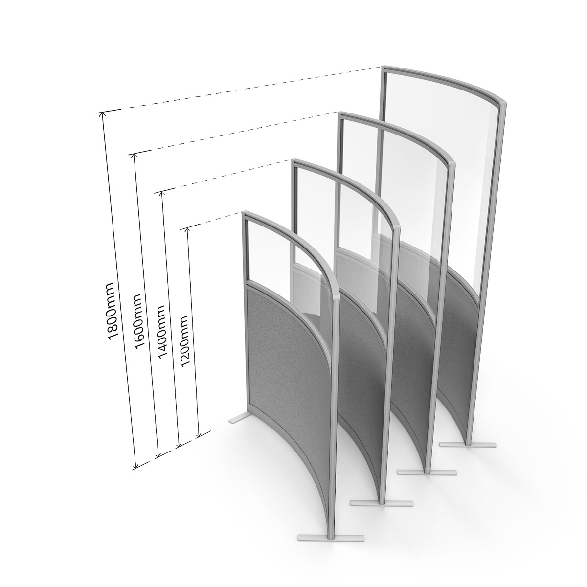 FRONTIER® Curved Glass Perspex Screens Are Available in Four Heights