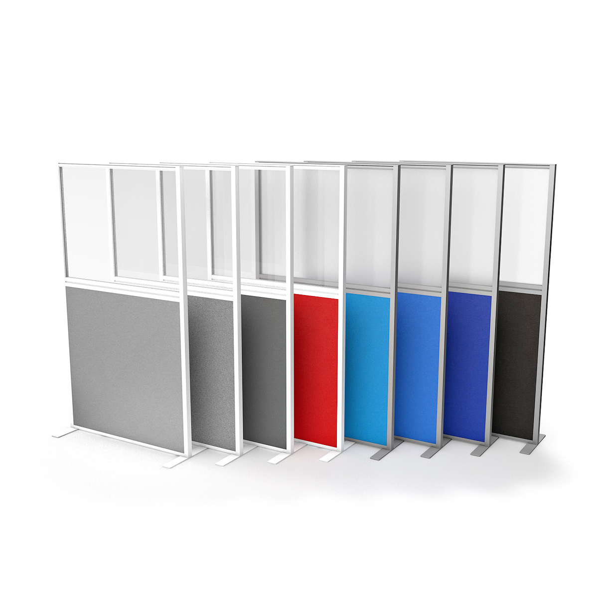 FRONTIER® Free Standing Part Glazed Office Partition Screen - Choose From 8 Fabric Colours