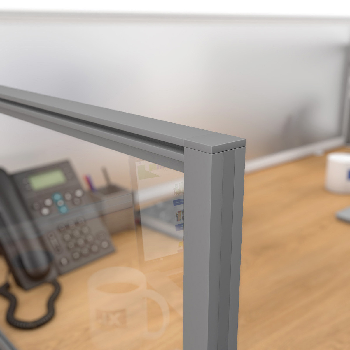 <div><span style='font-size: 0.8125rem;'>FRONTIER® Glazed Office Screen Desk Dividers Close Up on Clear Perspex</span><span style='font-size: 0.8125rem;'>®</span></div>