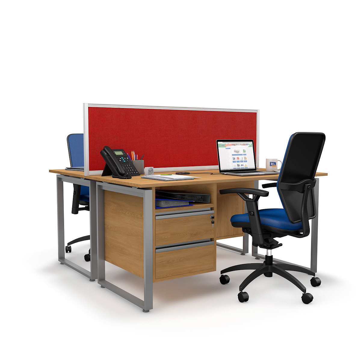 FRONTIER® Desk Divider Screens With Ruby Fabric And Silver Frame