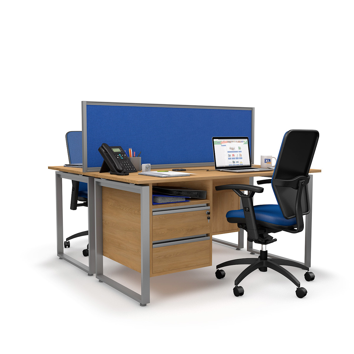 FRONTIER® Office Desk Screens With Blue Fabric - Supplied With Two Clamps For 17-33mm Thick Desks