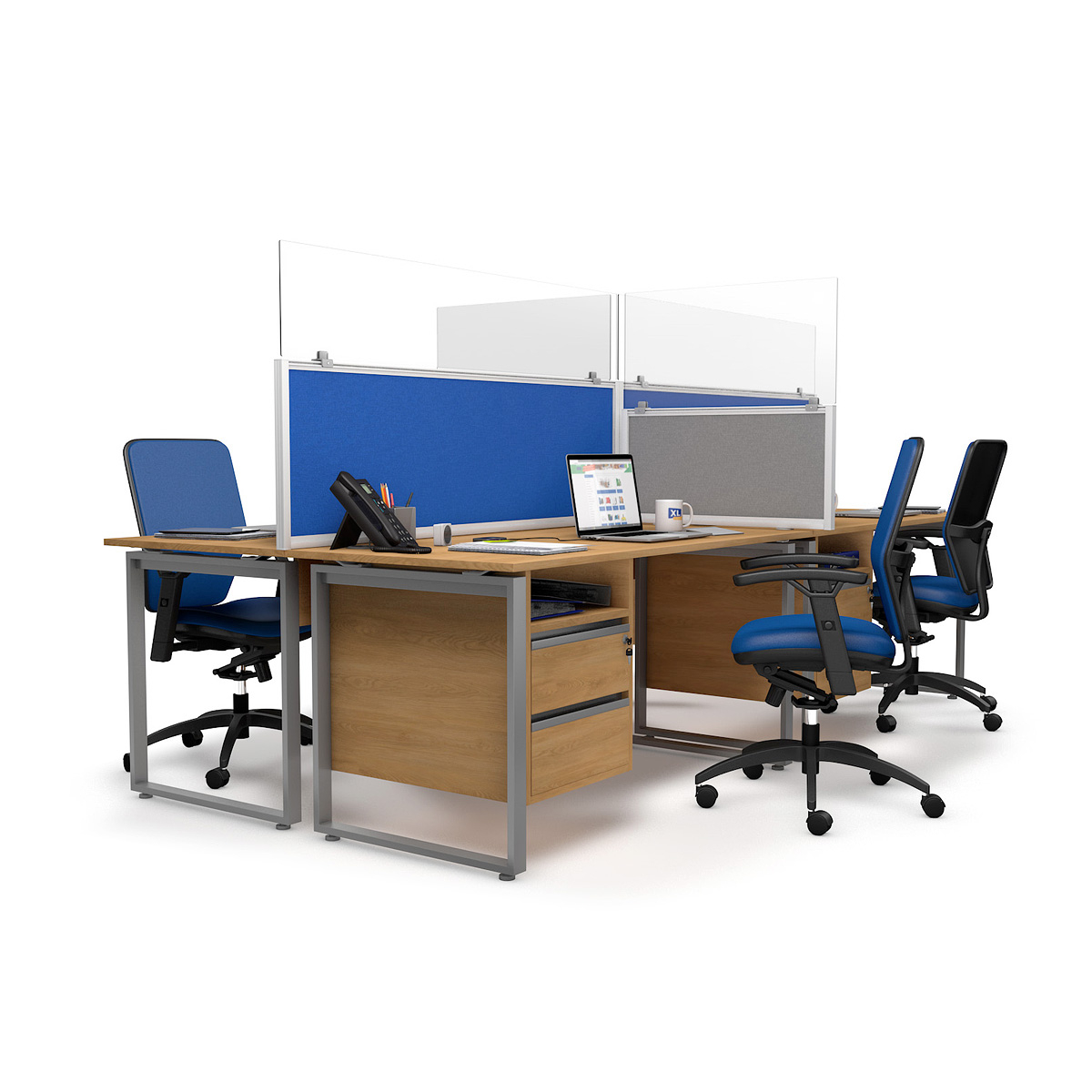 FRONTIER® Sneeze Screen Desk Screen Height Extenders 4-Seat Workstation 