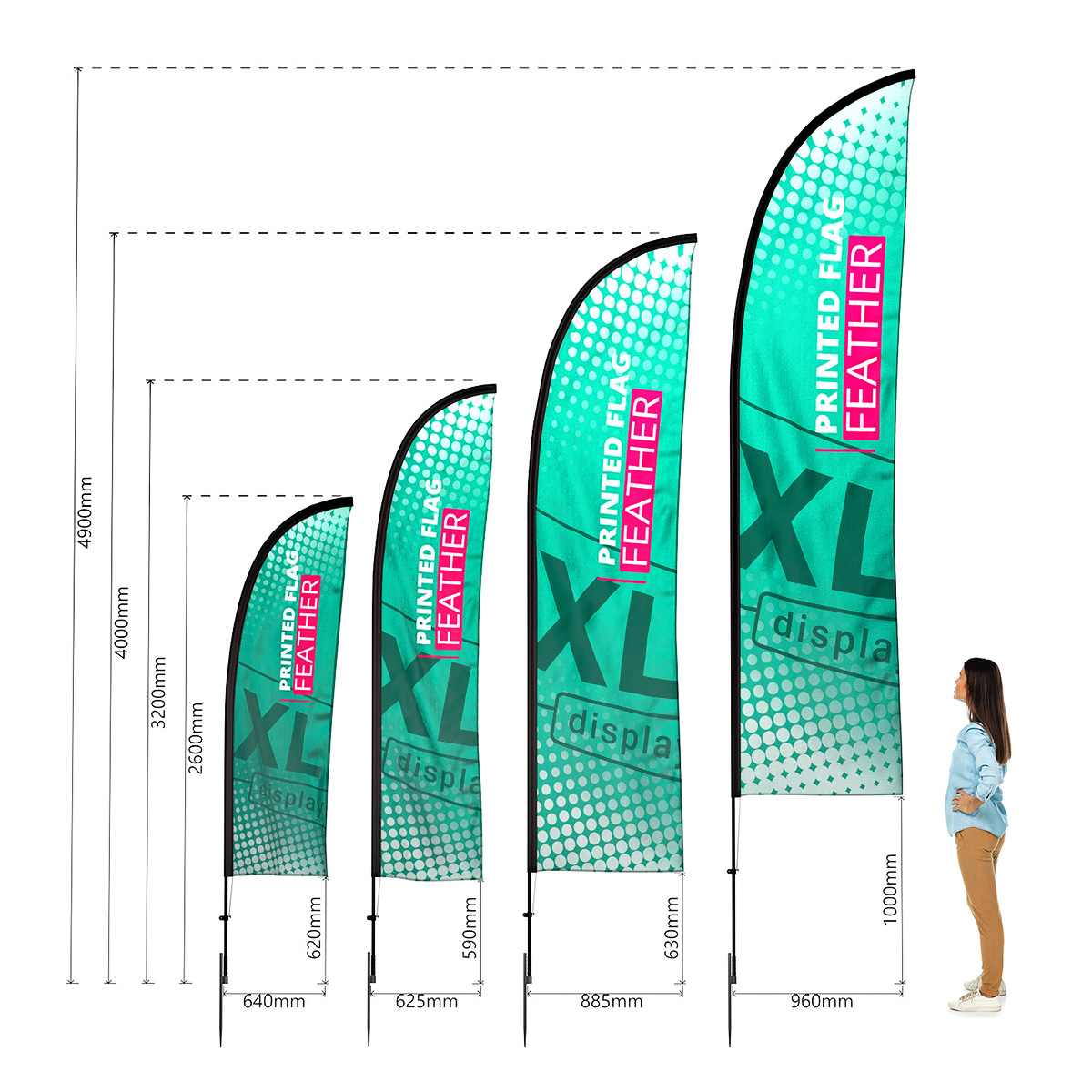 Dimensions of Printed Feather Flag Range
