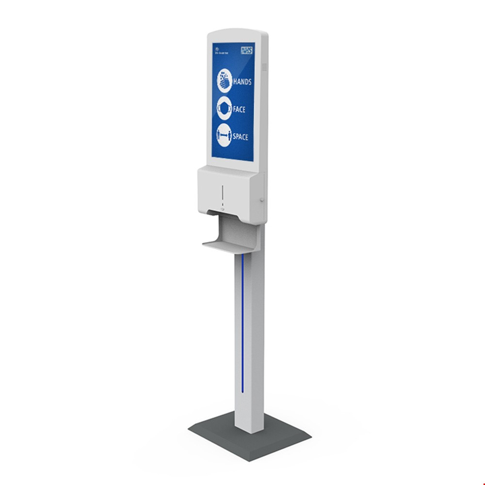 Free Standing Automatic Hand Sanitising Stands With Digital LCD Display Screen & Integrated Speakers Side View