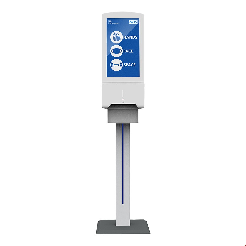 Free Standing Automatic Hand Sanitising Stands With Digital LCD Display Screen & Integrated Speakers