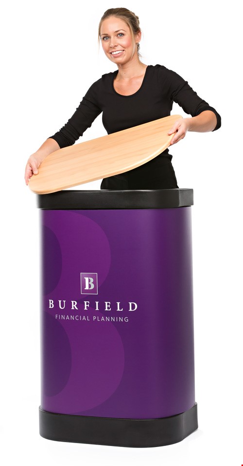 Transform the Wheeled Transport Case Into a Display Counter Using the Folding Beech Top and Graphic Wrap