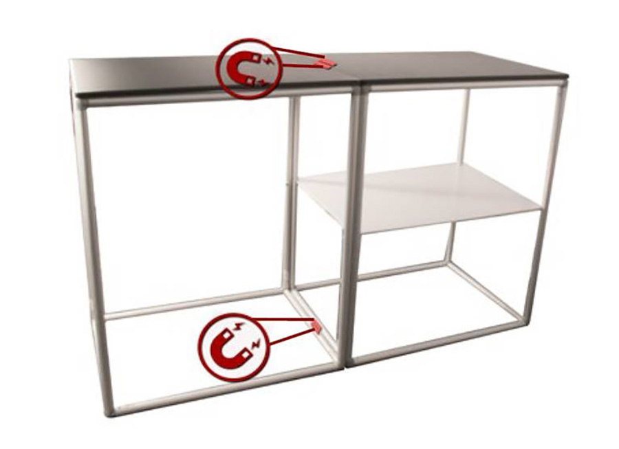 Two Formulate Fabric Display Counter Frames Magnetically Joined