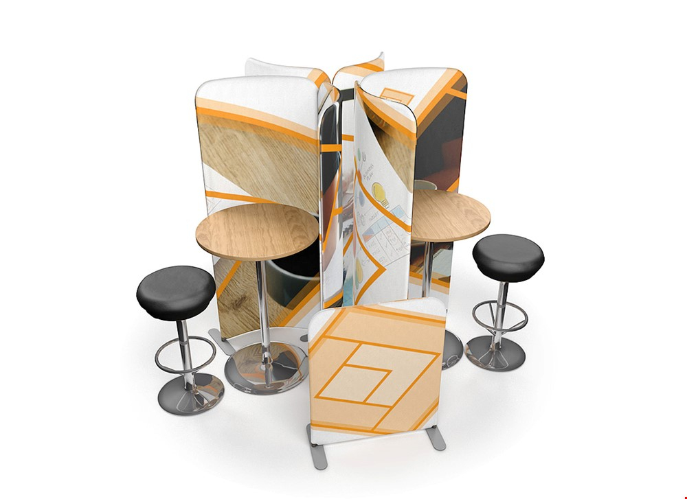 Printed Curved Office Booths With Washable Fabric Graphics - Ideal For Enforcing Social Distancing