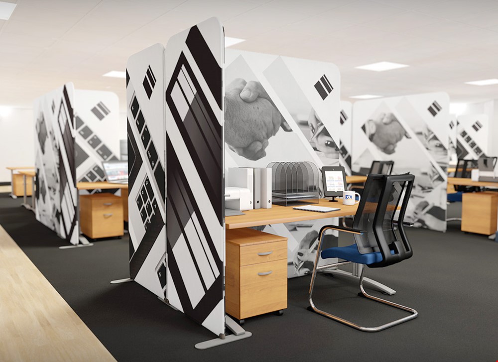 Freestanding Printed Office Dividers That Effectively Enforce Social Distancing In Offices And Working Environments