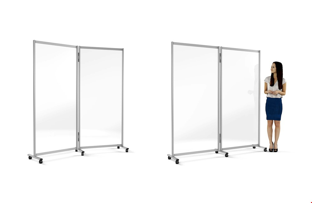 GUARDIAN Mobile Room Divider - 2 Panel Concertina Screen On Wheels