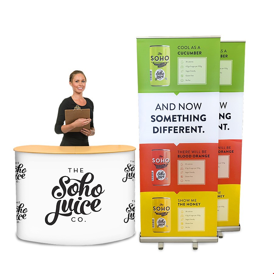 Roller Banner Pop Up Counter Bundle Exhibition Stand Starter Kit