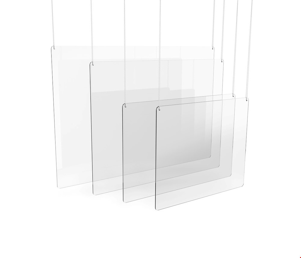 Hanging Ceiling Mounted Perspex Protection Screens Available In A Range Of Sizes And Supplied With Hanging Chain