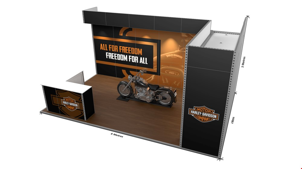 Integra<sup>®</sup> 6m x 4m Corner Hire Exhibition Stand With Custom Counter And Seating Area