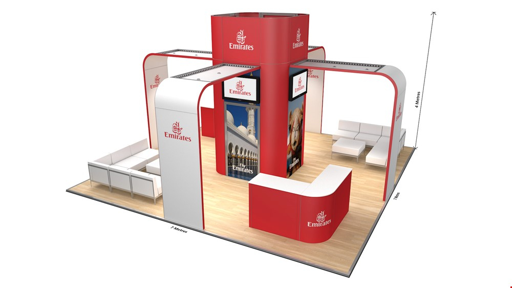 Integra<sup>®</sup> 7m x 7m Exhibition Stand For Hire With Custom Arches And Exhibition Counters