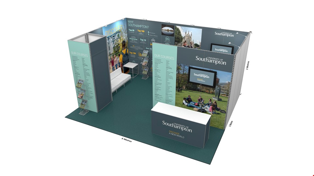 Integra<sup>®</sup> 6m x 5m Rental Exhibition Stand Booth U-Shaped Display Stand With Custom Exhibition Counter