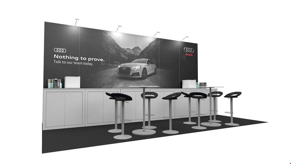 Integra<sup>®</sup> 6m x 3m Trade Show Stands For Hire With Storage Cupboards And Customer Seating Area