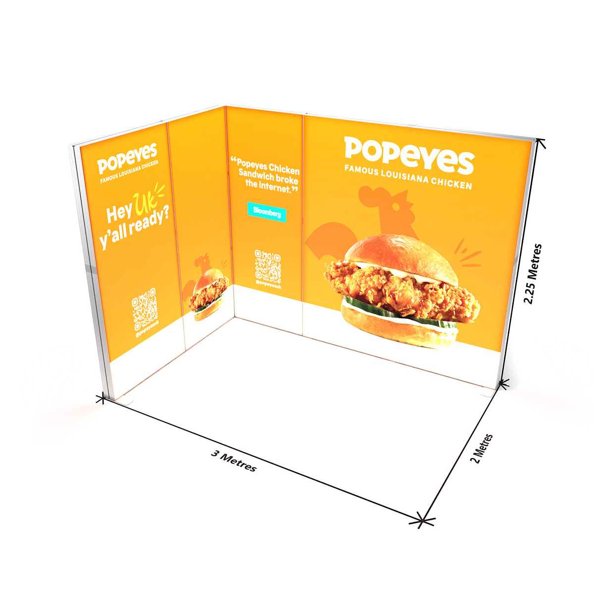 LED Lightbox Exhibition Stand Shell Scheme 3x2 Open On 2 Sides L-Shape Backwall Size Dimensions