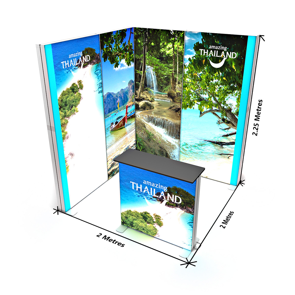 Dimension of 2m x 2m FABRILUX® LED Lightbox Modular Exhibition Stand Shell Scheme