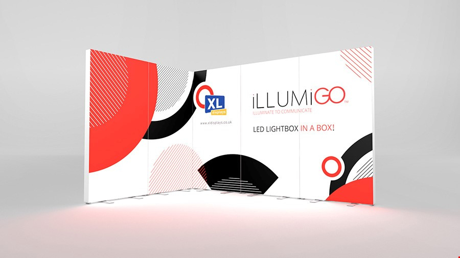 Top & Bottom LED Strip Lights Illuminate The iLLUMiGO™ LED Banner Display With SEG Fabric Graphics
